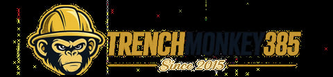 Trench Monkey 385 logo with angry monkey face wearing hard hat, established 2015
